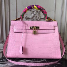 Hermes Kelly 32cm Bag In Pink Crocodile Leather Hermes Kelly 32cm Bag In Pink Crocodile Leather