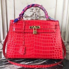 Hermes Kelly 32cm Bag In Red Crocodile Leather Hermes Kelly 32cm Bag In Red Crocodile Leather