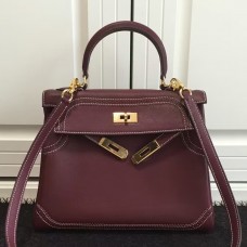 Hermes Kelly Ghillies 28cm In Burgundy Swift Leather Hermes Kelly Ghillies 28cm In Burgundy Swift Leather