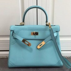 Hermes Kelly Ghillies 28cm In Light Blue Swift Leather Hermes Kelly Ghillies 28cm In Light Blue Swift Leather