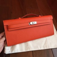 Hermes Orange Epsom Kelly Cut Clutch Handmade Bag Hermes Orange Epsom Kelly Cut Clutch Handmade Bag
