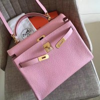 Hermes Pink Clemence Kelly Retourne 28cm Handmade Bag Hermes Pink Clemence Kelly Retourne 28cm Handmade Bag