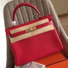 Hermes Red Clemence Kelly Retourne 28cm Handmade Bag Hermes Red Clemence Kelly Retourne 28cm Handmade Bag