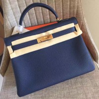 Hermes Sapphire Clemence Kelly Retourne 32cm Handmade Bag Hermes Sapphire Clemence Kelly Retourne 32cm Handmade Bag