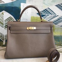 Hermes Taupe Clemence Kelly 35cm Handmade Bag Hermes Taupe Clemence Kelly 35cm Handmade Bag
