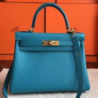 Hermes Turquoise Clemence Kelly Retourne 28cm Handmade Bag Hermes Turquoise Clemence Kelly Retourne 28cm Handmade Bag