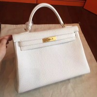 Hermes White Clemence Kelly Retourne 32cm Handmade Bag Hermes White Clemence Kelly Retourne 32cm Handmade Bag