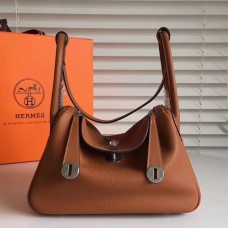 Hermes Brown Clemence Lindy 30cm Bag