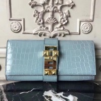 Hermes Medor Clutch Bag In Ciel Crocodile Leather Hermes Medor Clutch Bag In Ciel Crocodile Leather