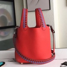 Hermes Red Picotin Lock 18cm Bag With Braided Handles