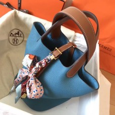 Hermes Bicolor Picotin Lock PM 18cm Blue Jean Bag Hermes Bicolor Picotin Lock PM 18cm Blue Jean Bag