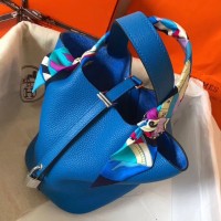 Hermes Blue Hydra Picotin Lock MM 22cm Handmade Bag Hermes Blue Hydra Picotin Lock MM 22cm Handmade Bag