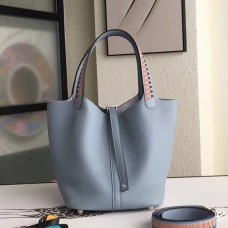 Hermes Blue Lin Picotin Lock 22cm Braided Handles Bag Hermes Blue Lin Picotin Lock 22cm Braided Handles Bag