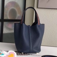 Hermes Navy Blue Picotin Lock 18cm Bag With Braided Handles Hermes Navy Blue Picotin Lock 18cm Bag With Braided Handles