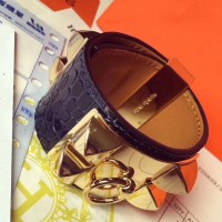 Hermes Dark Blue Alligator Collier de Chien Bracelet Size S Hermes Dark Blue Alligator Collier de Chien Bracelet Size S