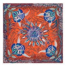 Hermes Orange Flowers of South Africa Silk Scarf