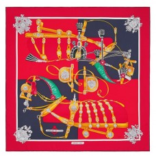 Hermes Red Harnais De Cour Scarf 90