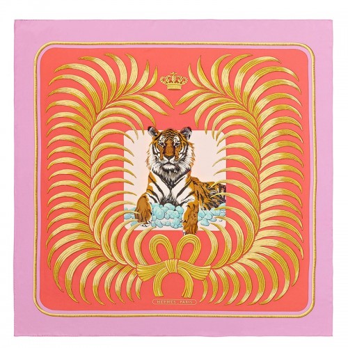 Hermès Pink Tigre Royal Scarf ○ Labellov ○ Buy and Sell Authentic Luxury