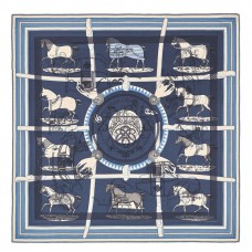 Hermes Blue H Imprimeur Fou Couvertures d'Ex-Libris Shawl 140cm