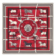 Hermes Red H Imprimeur Fou Couvertures d'Ex-Libris Shawl 140cm