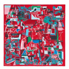 Hermes Red Modernisme Tropical Scarf 140cm