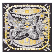 Hermes Black Parures Precieuses Silk Shawl