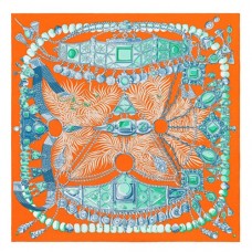 Hermes Orange Parures Precieuses Silk Shawl