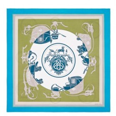 Hermes Cobalt Ex-Libris Coloriage Silk Shawl Hermes Cobalt Ex-Libris Coloriage Silk Shawl