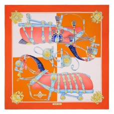 Hermes Orange Harnais De Cour Scarf 90 Hermes Orange Harnais De Cour Scarf 90