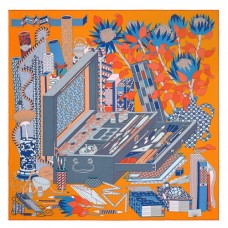 Hermes Orange Les tresors d'un Artiste Silk Scarf Hermes Orange Les tresors d'un Artiste Silk Scarf