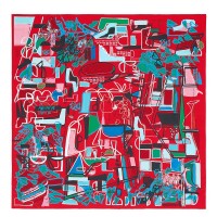 Hermes Red Modernisme Tropical Scarf 140cm Hermes Red Modernisme Tropical Scarf 140cm