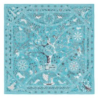 Hermes Turquoise Peuple du Vent Bandana Shawl Hermes Turquoise Peuple du Vent Bandana Shawl