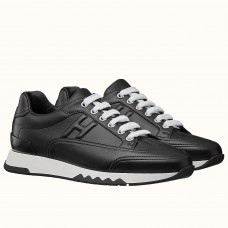 Hermes Trail Sneaker In Black Calfskin Leather