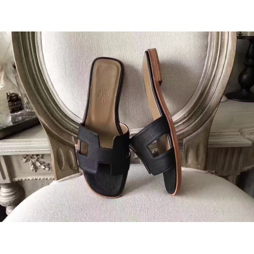 Hermes Oran Sandals Black Epsom Leather Size 37 - Wornright Authenticated  Shopping