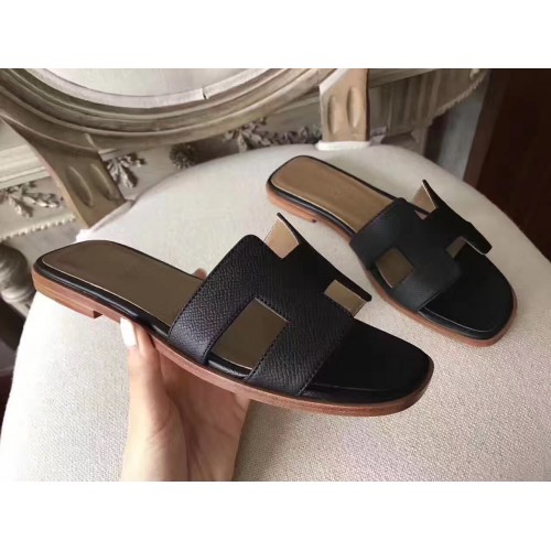 Hermes Oran Sandals Black Epsom Leather Size 37 - Wornright Authenticated  Shopping