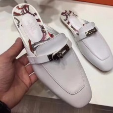 Hermes Oz Mule In White Calfskin Leather