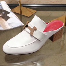 Hermes Paradis Mule In White Calfskin Leather