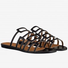 Hermes Olympe Sandals In Black Nappa Leather