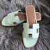 Hermes Oran Sandals In Aqua Lizard Leather