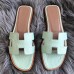 Hermes Oran Sandals In Aqua Lizard Leather