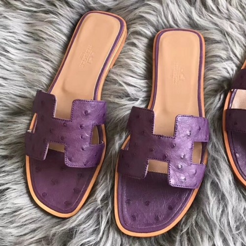 HERMES Ostrich Oran Sandals 36.5 Violet 1168631