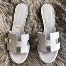 Hermes Oasis Sandals In Blue Pale Epsom Leather