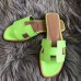 Hermes Oran Sandals In Apple Green Lizard Leather