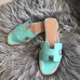 Hermes Oran Sandals In Blue Atoll Swift Leather