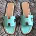 Hermes Oran Sandals In Blue Atoll Swift Leather