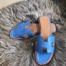Hermes Oran Sandals In Blue Swift Leather