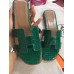 Hermes Green Crocodile Oran Sandals