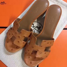 Hermes Brown Ostrich Oasis Sandals