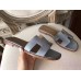 Hermes Oran Sandals In Blue Lin Epsom Leather