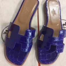 Hermes Blue Crocodile Oran Sandals Hermes Blue Crocodile Oran Sandals